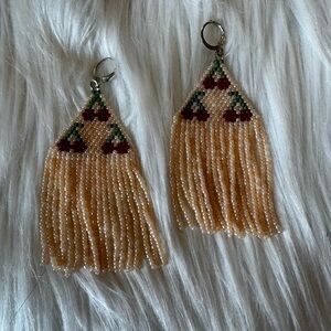 Handcrafted Beaded Cherry Fringe Earrings